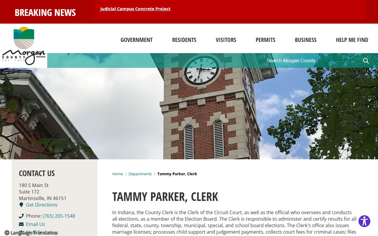 Morgan County court records office and County Clerk page