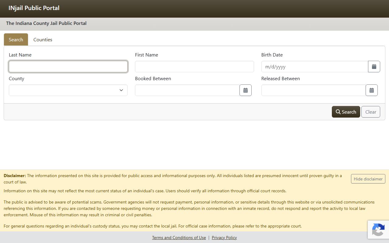 Morgan County inmate records INjail Public Access search interface