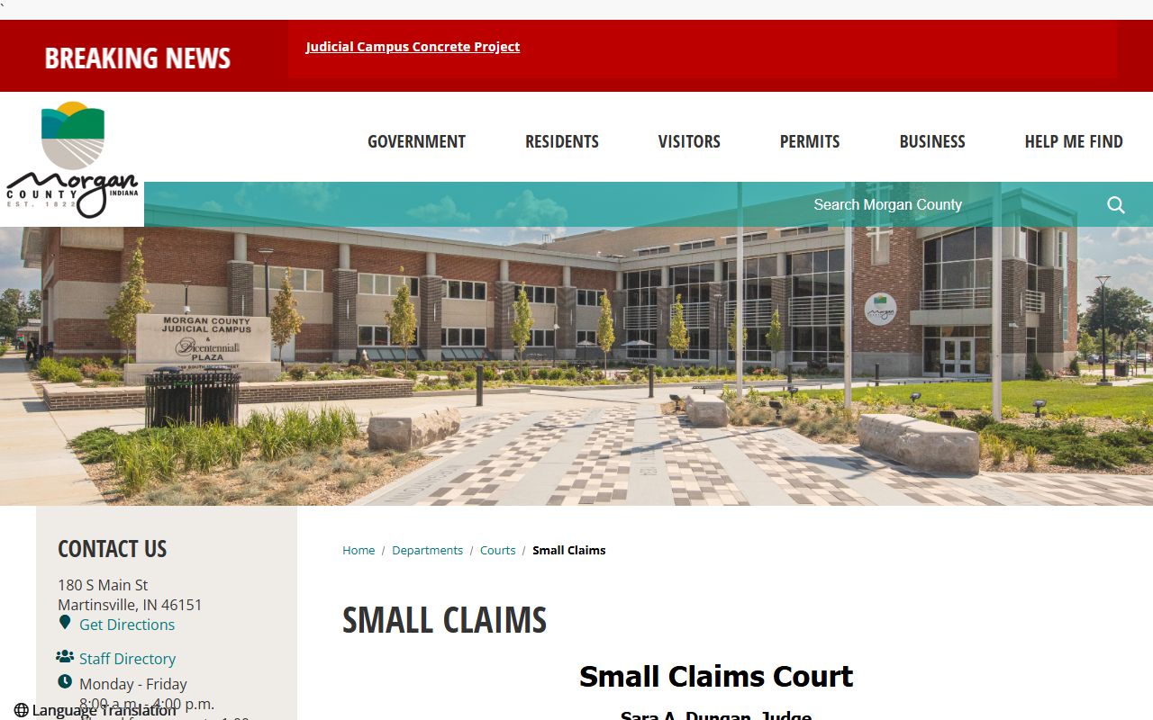 Morgan County Circuit and Superior Courts small claims topic